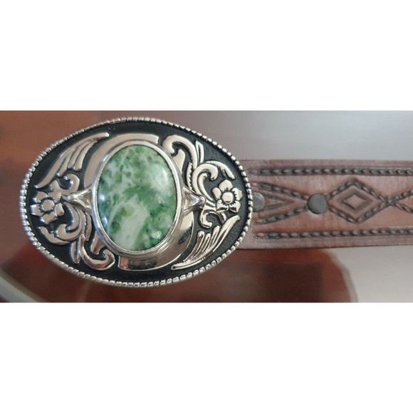 Vintage Chunky Natural stone silver plated Belt buckle maden in USA main image 6